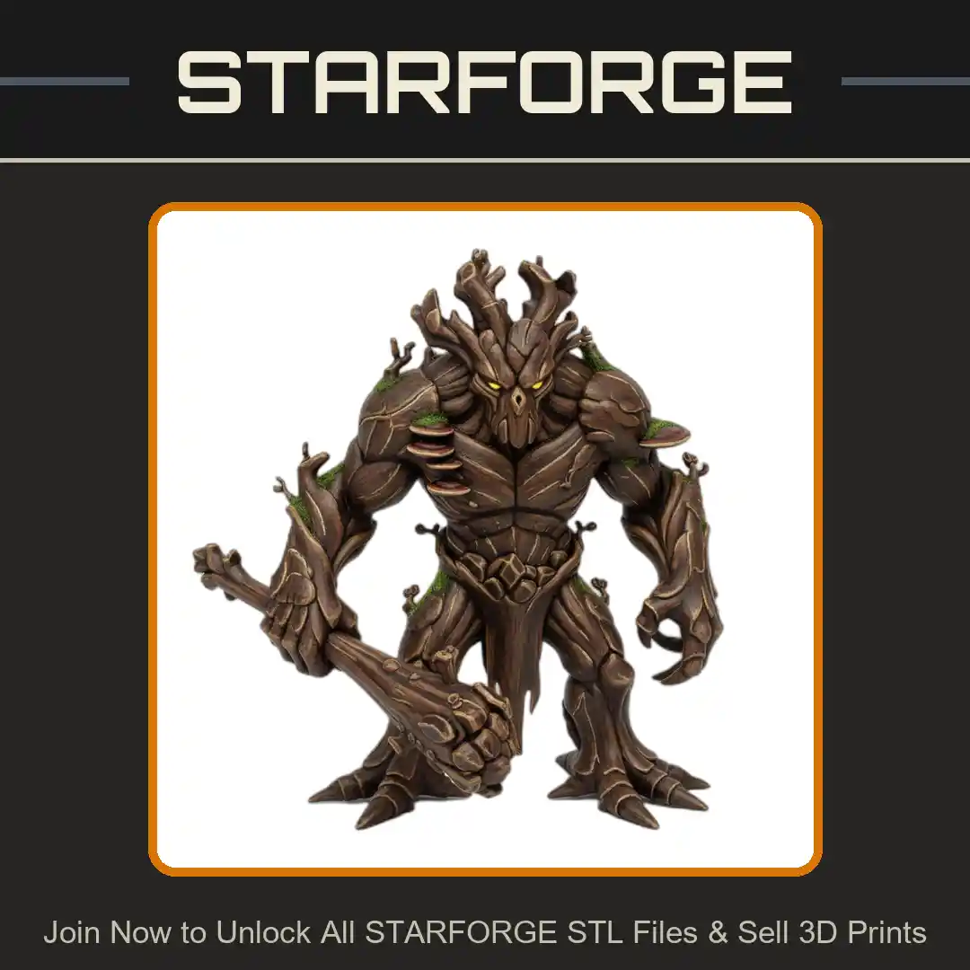 28mm DND Tree Creature Wooden Club Bark Armor Forest Guardian - 3D Printable STL File