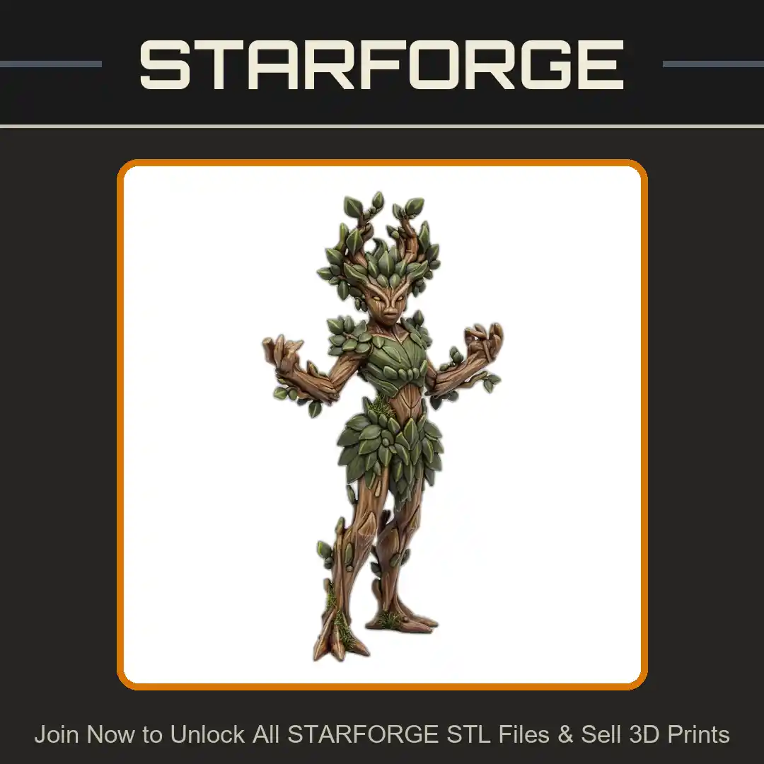28mm DND Tree Spirit Woodland Guardian Leaf Armor Branch Antlers Standing Pose - 3D Printable STL File