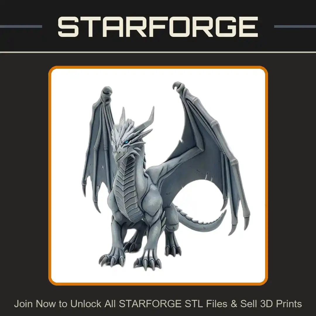 28mm DND White Dragon Majestic Wings Spiked Crest Fierce Stance - 3D Printable STL File