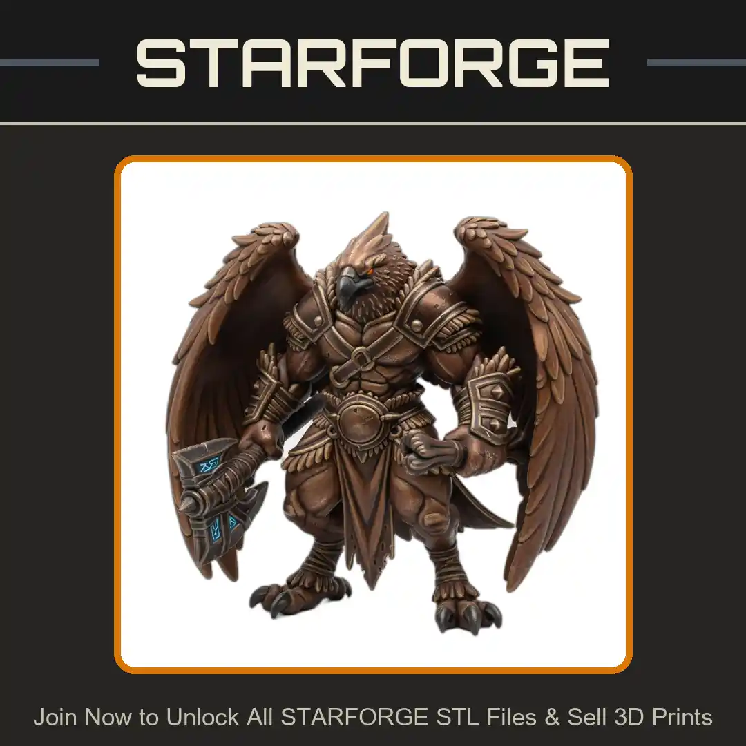 28mm DND Winged Avian Warrior Armor Hammer Battle Ready Stance - 3D Printable STL File