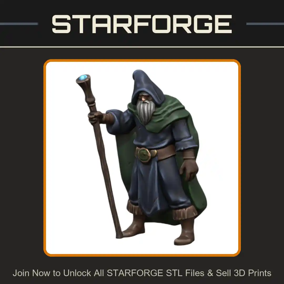 28mm DND Wise Old Spellcaster Mage with Staff Fantasy Miniature - 3D Printable STL File