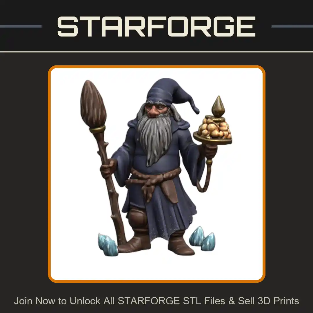 28mm DND Wise Old Wizard with Staff Fantasy Miniature - 3D Printable STL File