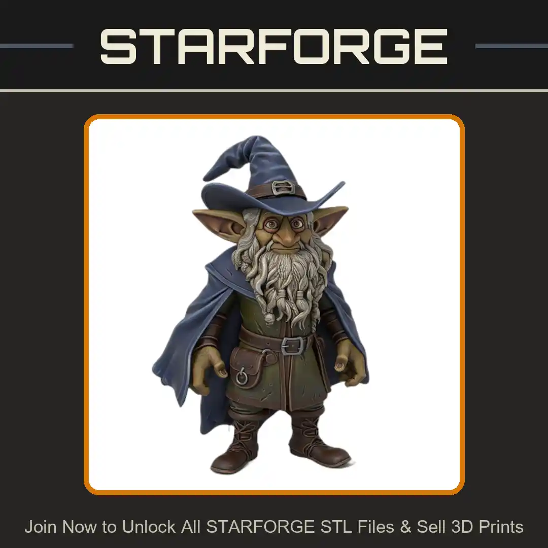 28mm DND Wizard Goblin Pointed Hat Cloak Beard Satchel Boots - 3D Printable STL File