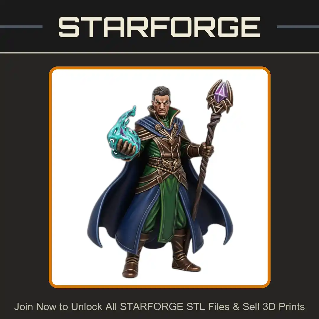 28mm DND Wizard Staff Casting Spell Robes Cloak Flowing Cape - 3D Printable STL File