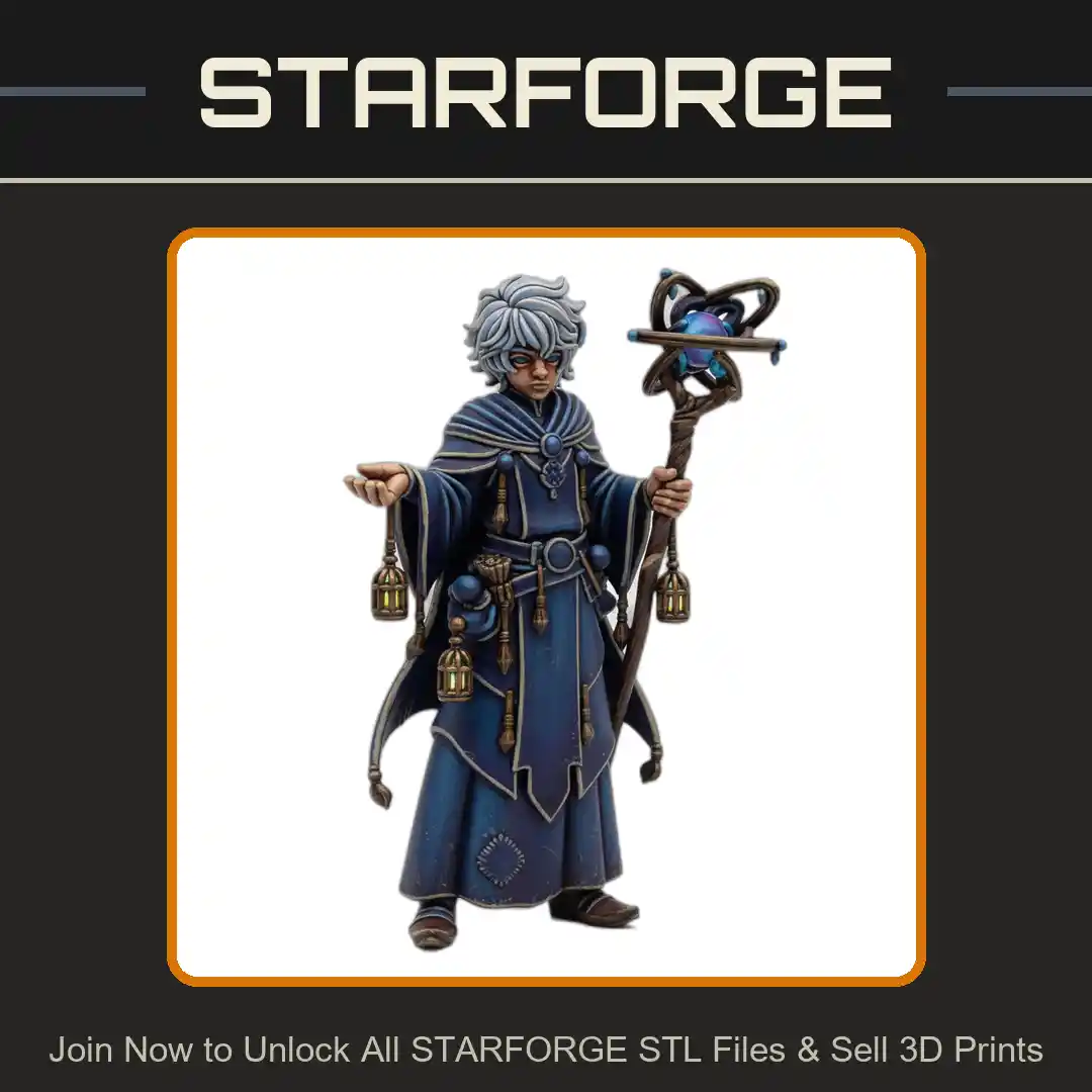 28mm DND Wizard Staff Robe Lanterns Mystical Orbs Magic Casting - 3D Printable STL File