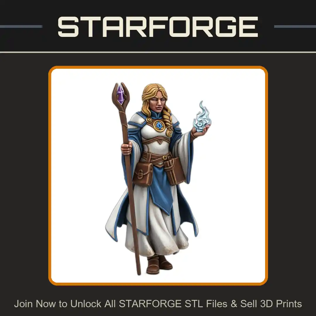 28mm DND Wizard Woman Staff Robes Braided Hair Spellcasting Pose - 3D Printable STL File