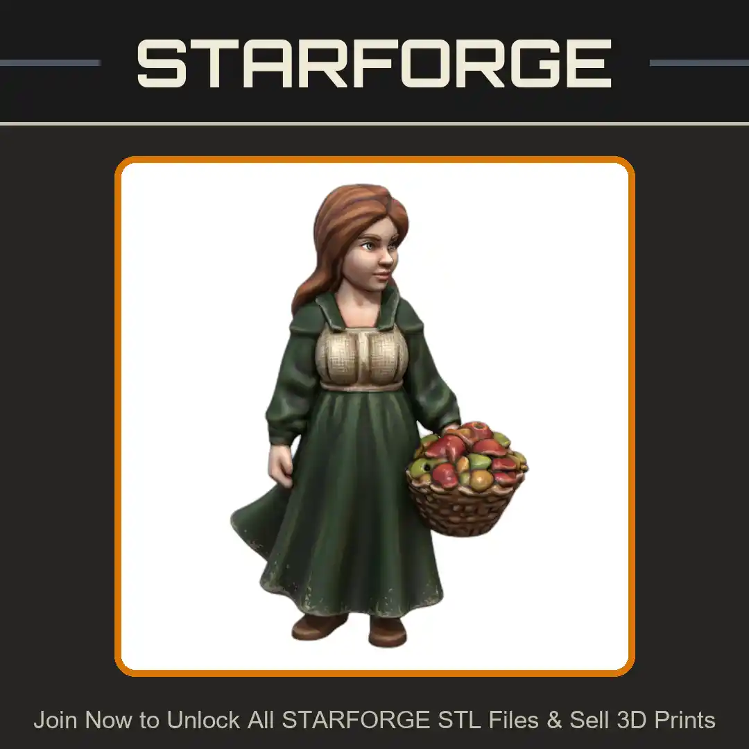 28mm DND Young Farm Girl with Basket Fantasy Miniature - 3D Printable STL File