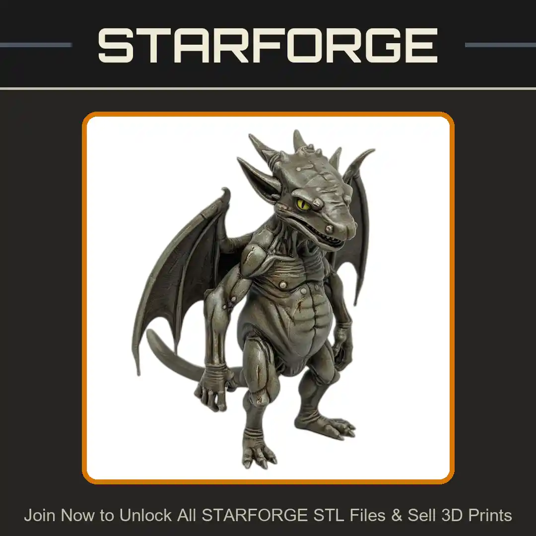 28mm Dragon Creature Wings Horns Scaled Armor Standing Pose - 3D Printable STL File