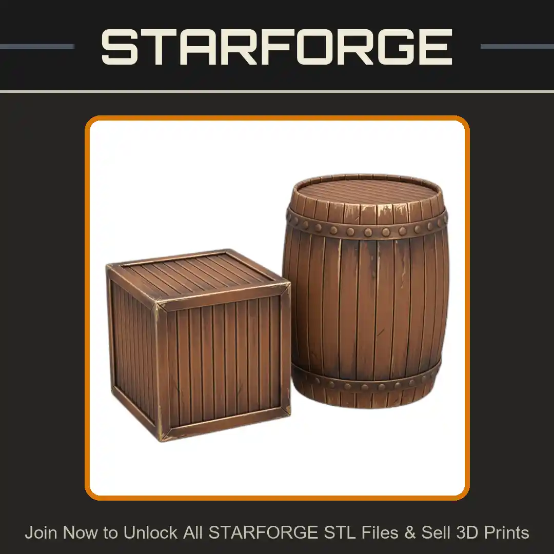 28mm Fantasy Mini Miniature Barrel and Crate for DND Tabletop Wargame Terrain - 3D Printable STL File