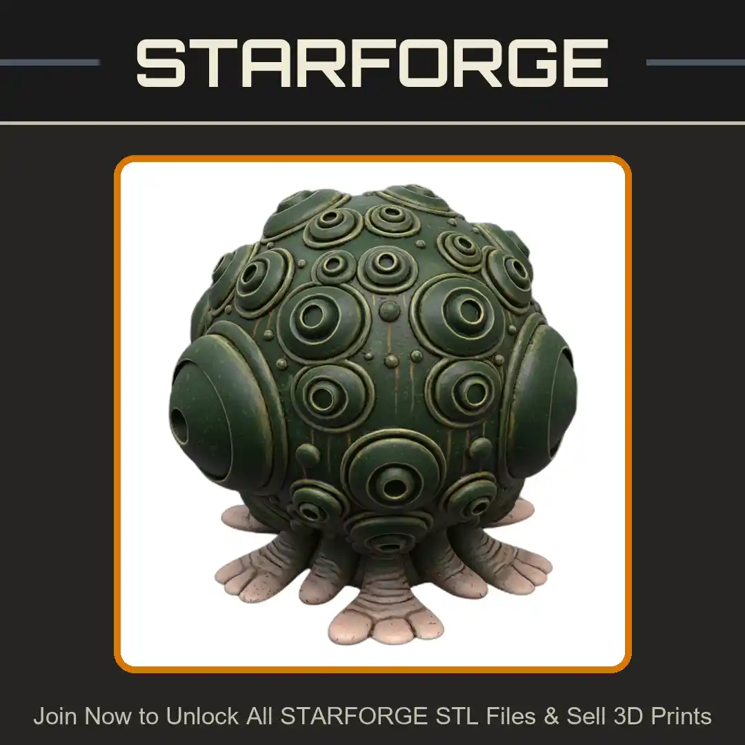 28mm Futuristic Alien Orb with Tentacle Base and Concentric Circle Design - 3D Printable STL File