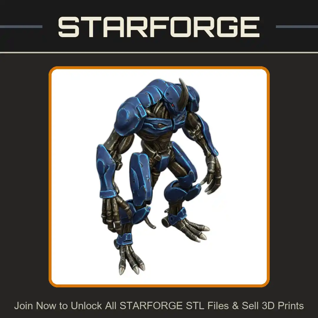 28mm Futuristic Biomechanical Humanoid Creature with Armored Plating and Clawed Feet - 3D Printable STL File