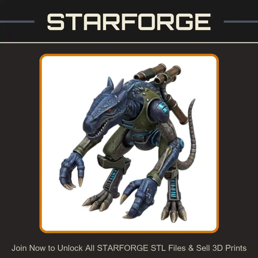 28mm Futuristic Mech Dinosaur with Armored Plates and Missile Launchers - 3D Printable STL File