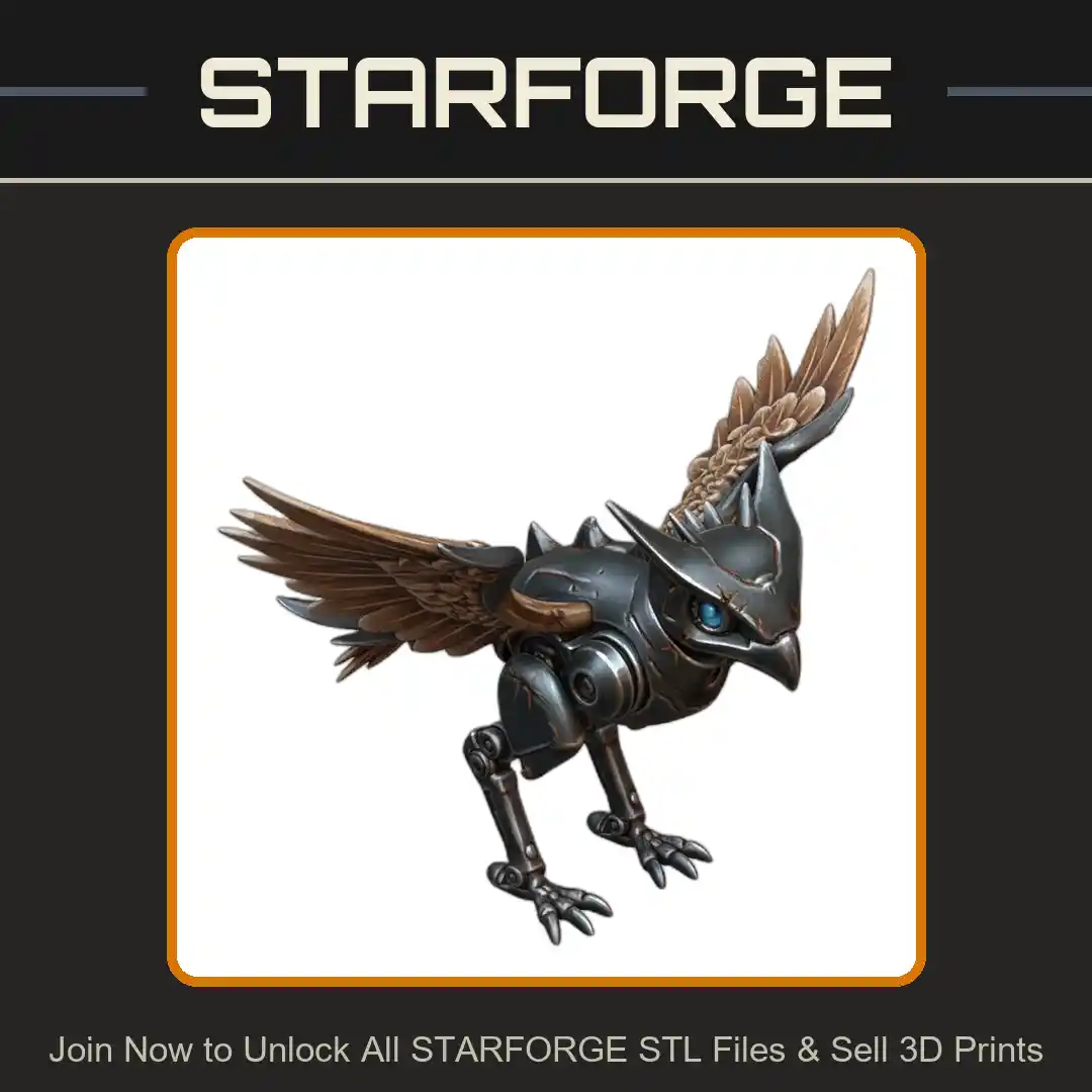 28mm Futuristic Mechanical Bird with Articulated Wings and Detailed Features - 3D Printable STL File