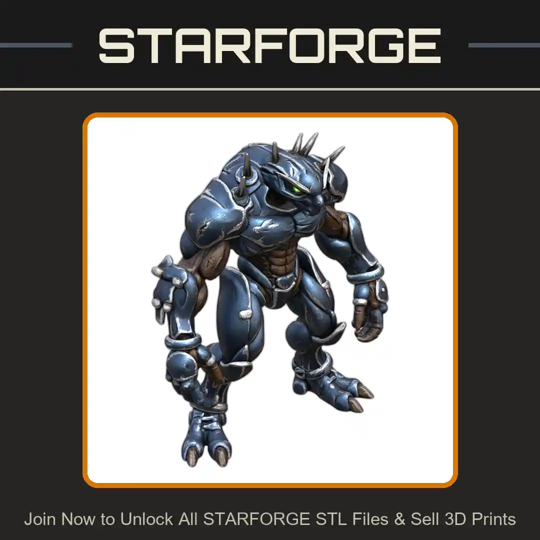 28mm Futuristic Spiked Armor Creature with Clawed Hands and Muscular Build - 3D Printable STL File