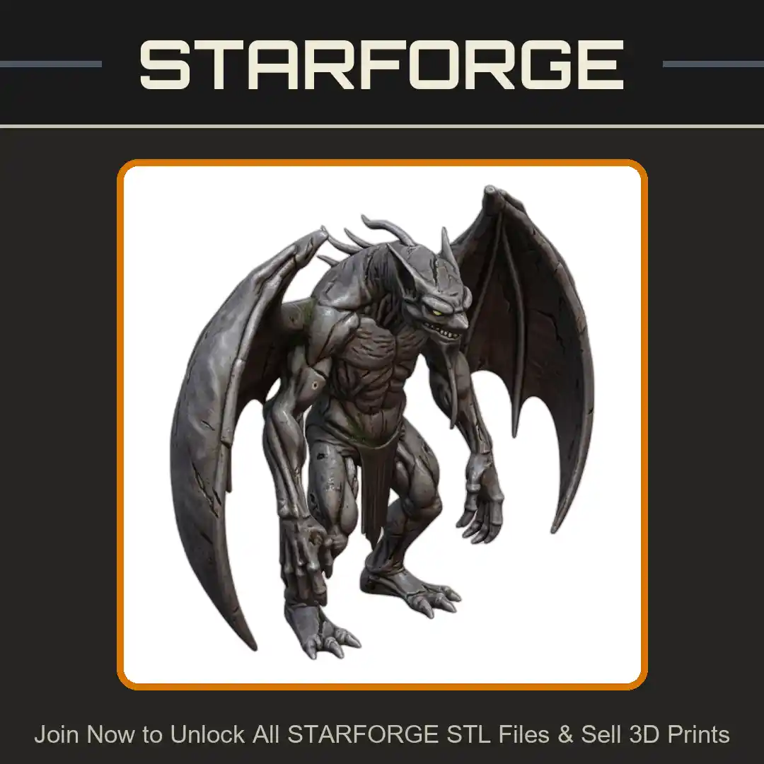 28mm Gargoyle Creature Wings Claws Muscular Stance Stone Texture - 3D Printable STL File