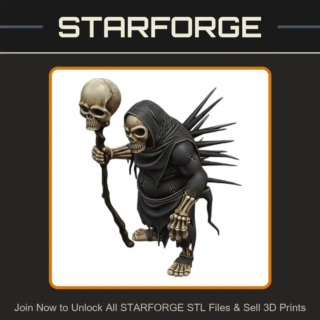 28mm Hooded Skeleton Mage Staff Bone Spikes Tattered Robe Dark - 3D Printable STL File