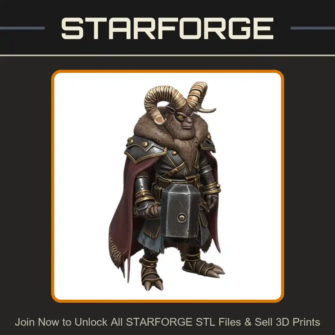 28mm Horned Barbarian Warrior Fur Cloak Massive Hammer Armored Boots Braided Beard - 3D Printable STL File