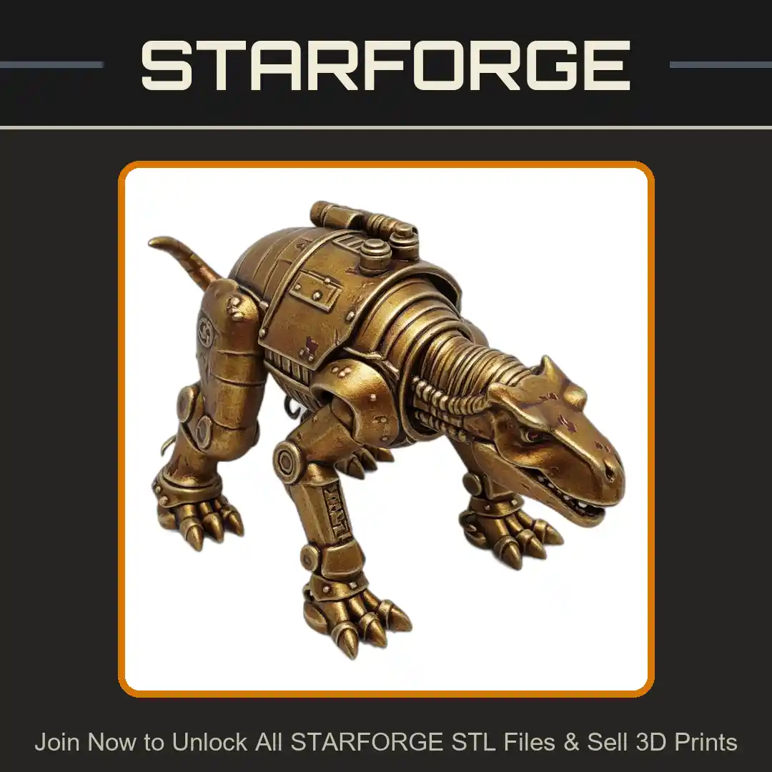 28mm Mechanical Dinosaur Creature with Armored Plates and Clawed Feet - 3D Printable STL File