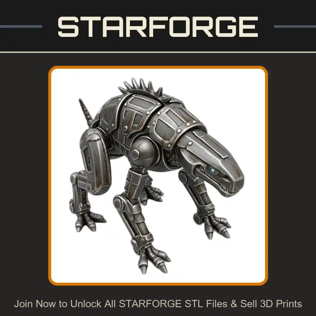 28mm Mechanical Reptilian Creature with Spiked Armor and Robotic Limbs - 3D Printable STL File