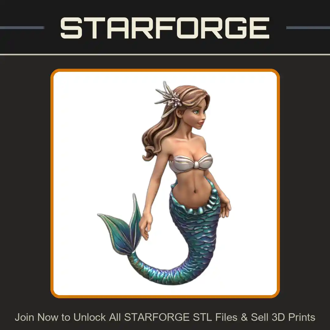 28mm Mermaid Oceanic Beauty Flowing Hair Seashell Top Tail Coral Adornment - 3D Printable STL File