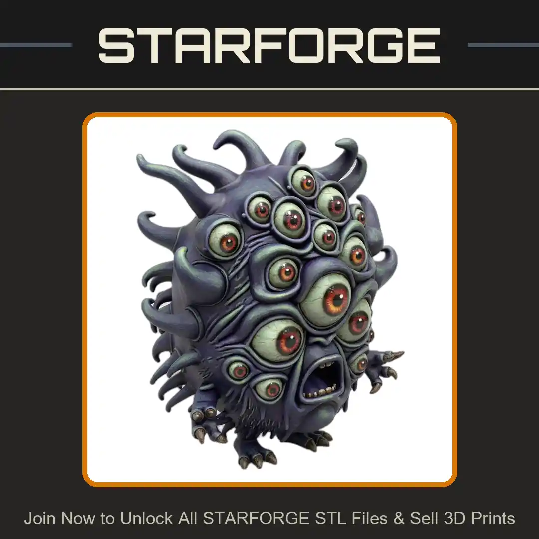 28mm Multi-Eyed Tentacled Monster Creature with Open Mouth and Clawed Hands - 3D Printable STL File