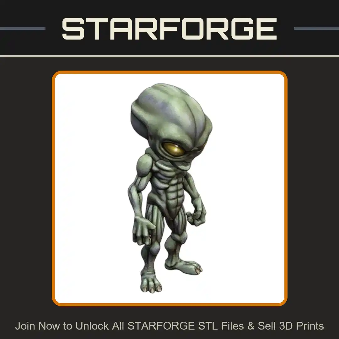 28mm Muscular Alien Creature with Enlarged Head and Detailed Features - 3D Printable STL File