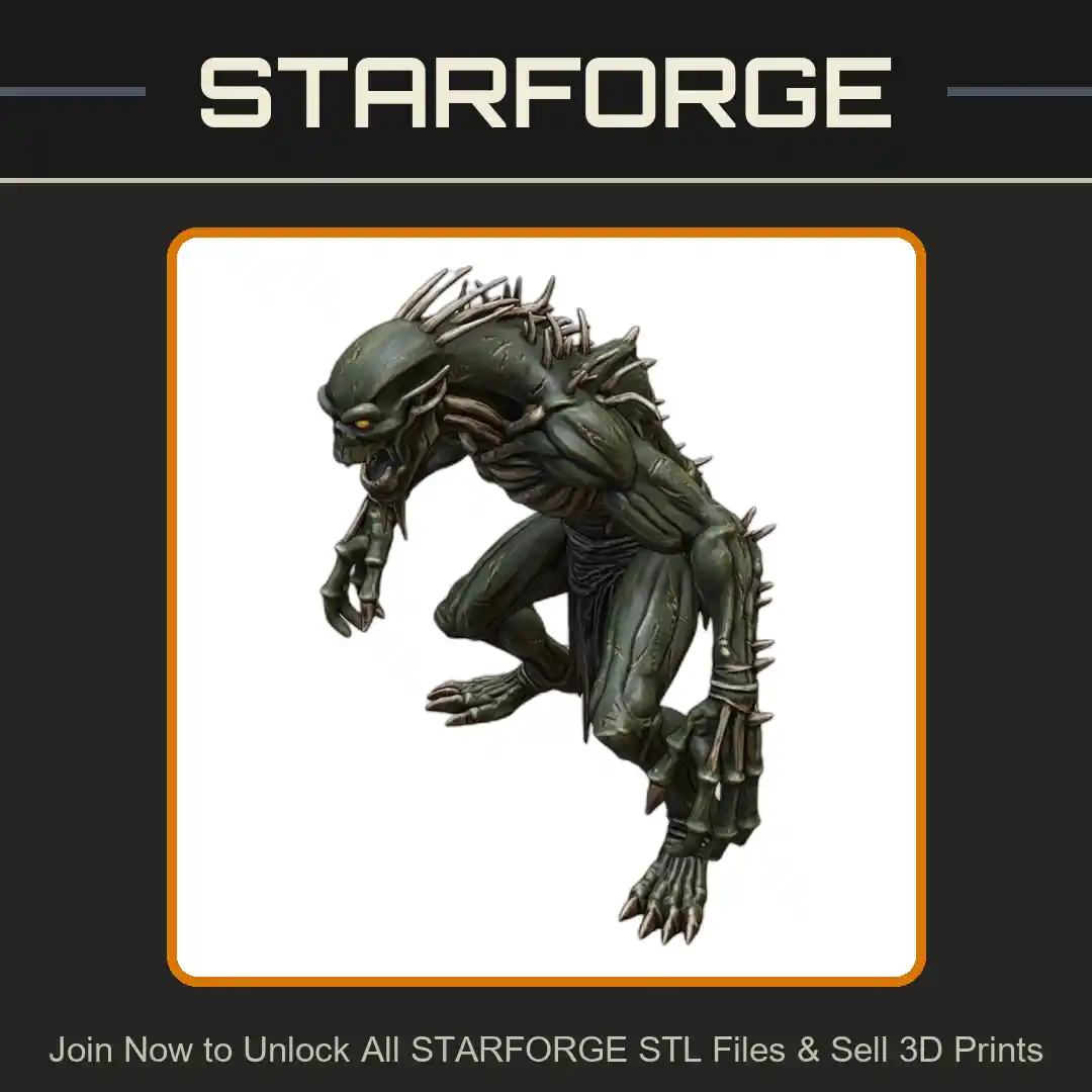 28mm Mutant Creature Spiked Back Clawed Hands Crouching Pose - 3D Printable STL File