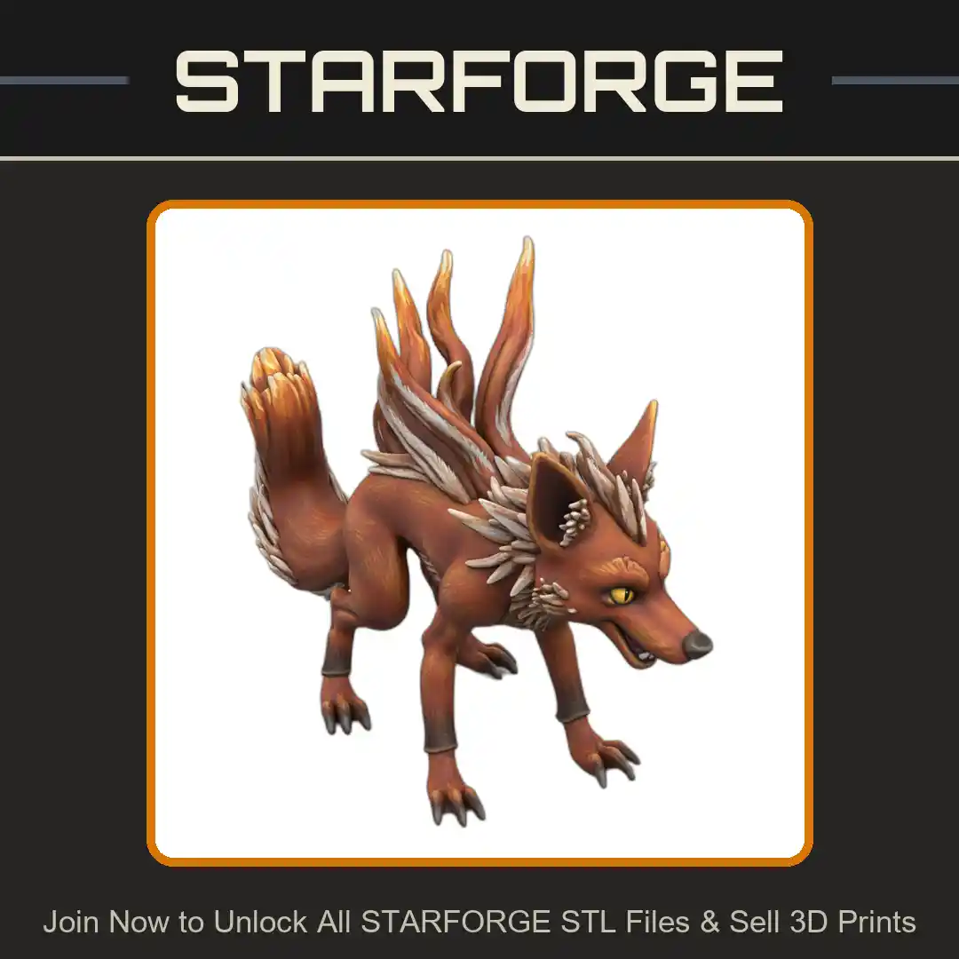 28mm Nine-Tailed Fox Creature Fantasy Mythical Beast Anime Style - 3D Printable STL File