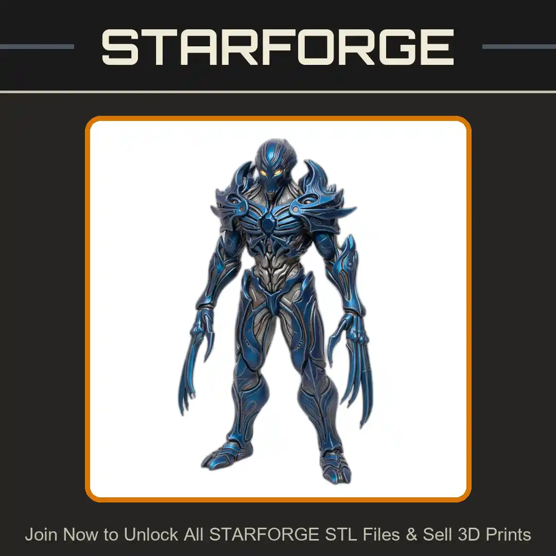 28mm Sci Alien Warrior Bio-Mechanical Armor Clawed Hands Futuristic Design - 3D Printable STL File