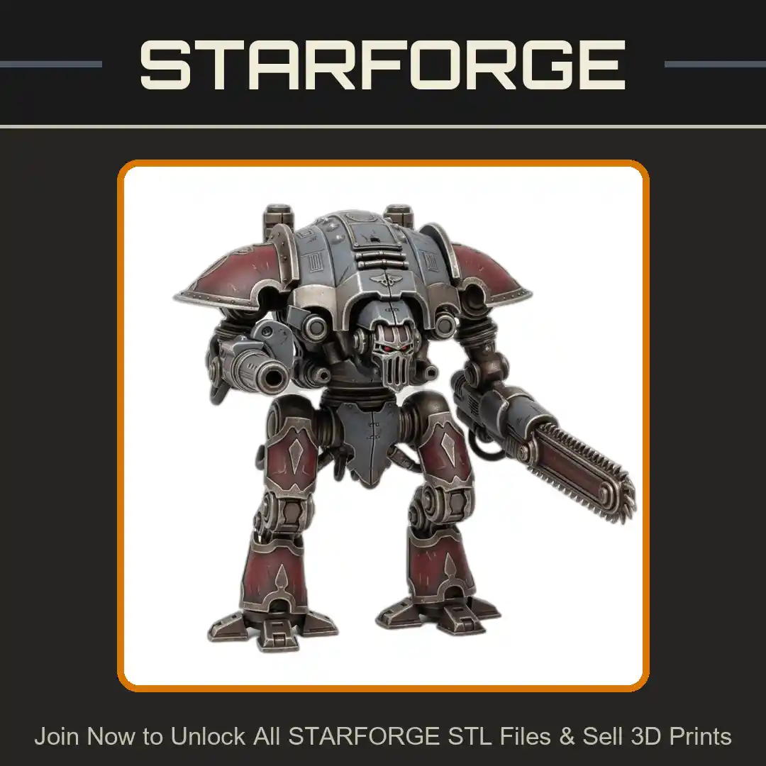 28mm Sci Armored Mech Dual Barrels Chainsaw Arm Heavy Plate Robotic Walker - 3D Printable STL File