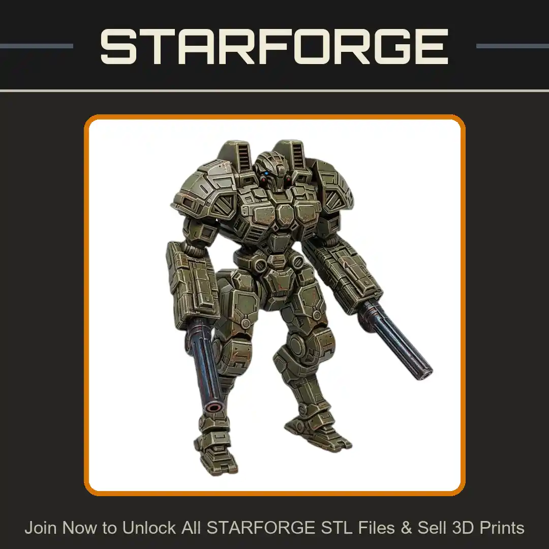 28mm Sci Armored Mech Robot Dual Cannons Heavy Plating Battle Ready - 3D Printable STL File