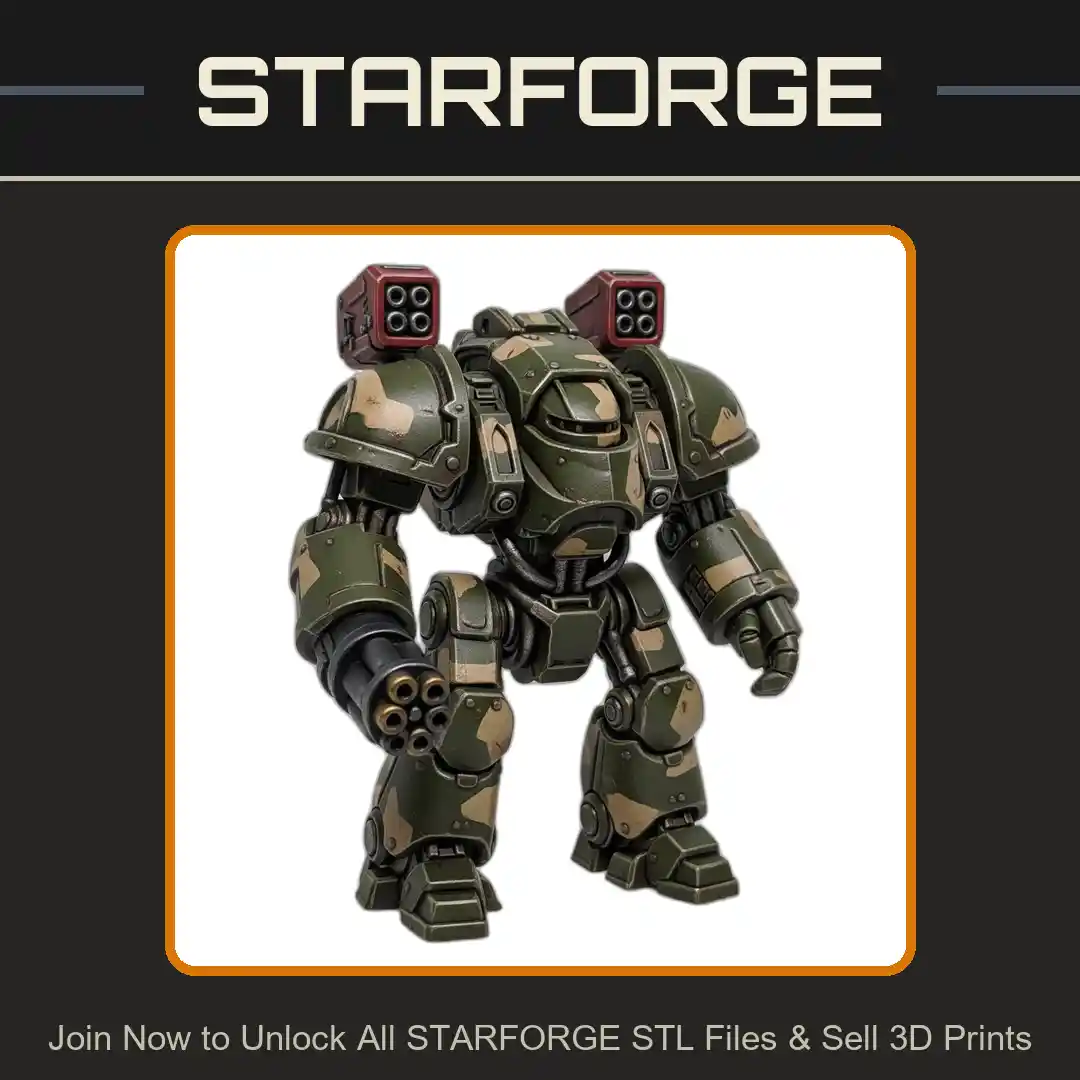 28mm Sci Armored Mech Suit Missile Launchers Heavy Cannons Robotic Warrior - 3D Printable STL File