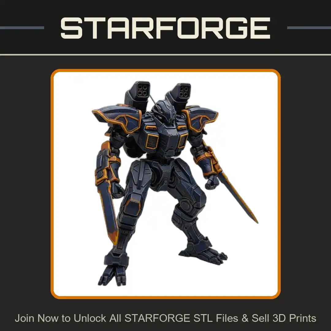 28mm Sci Armored Mech Warrior Dual Missile Launchers Blade Combat Stance - 3D Printable STL File