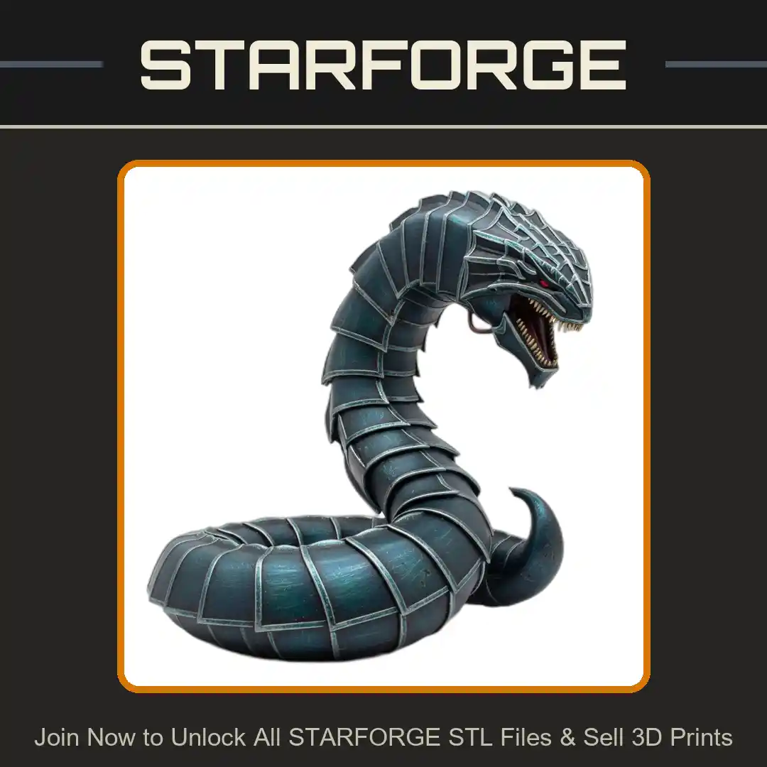 28mm Sci Armored Snake Creature Scales Open Mouth Fangs Coiled Body - 3D Printable STL File