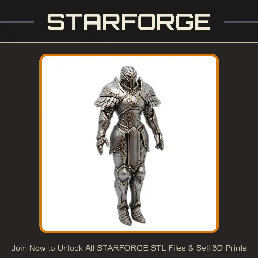 28mm Sci Armored Warrior Winged Pauldrons Full Plate Helmet Standing Poise - 3D Printable STL File