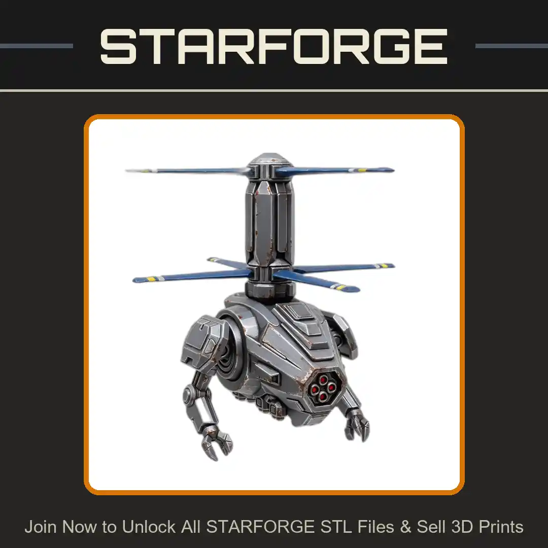 28mm Sci Helicopter Robot Rotors Mechanical Arms Futuristic Design - 3D Printable STL File