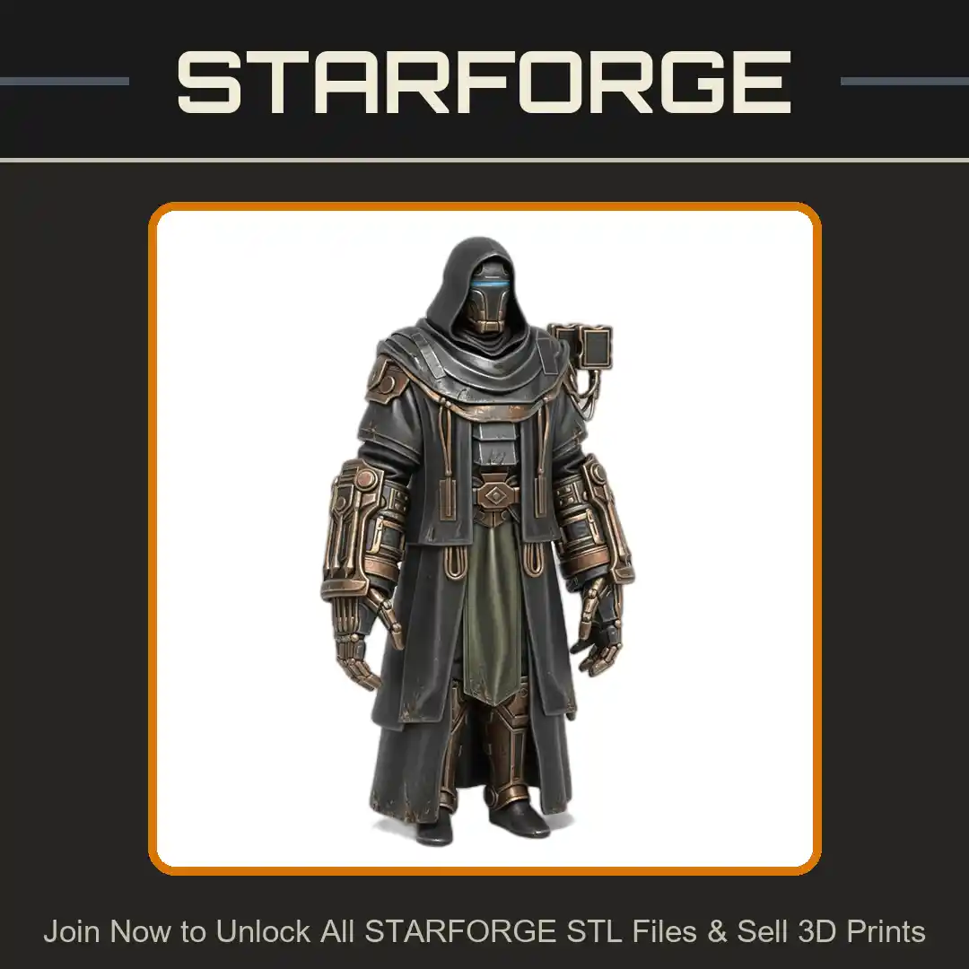 28mm Sci Hooded Fi Warrior Cloak Advanced Armor Tech Gauntlets - 3D Printable STL File