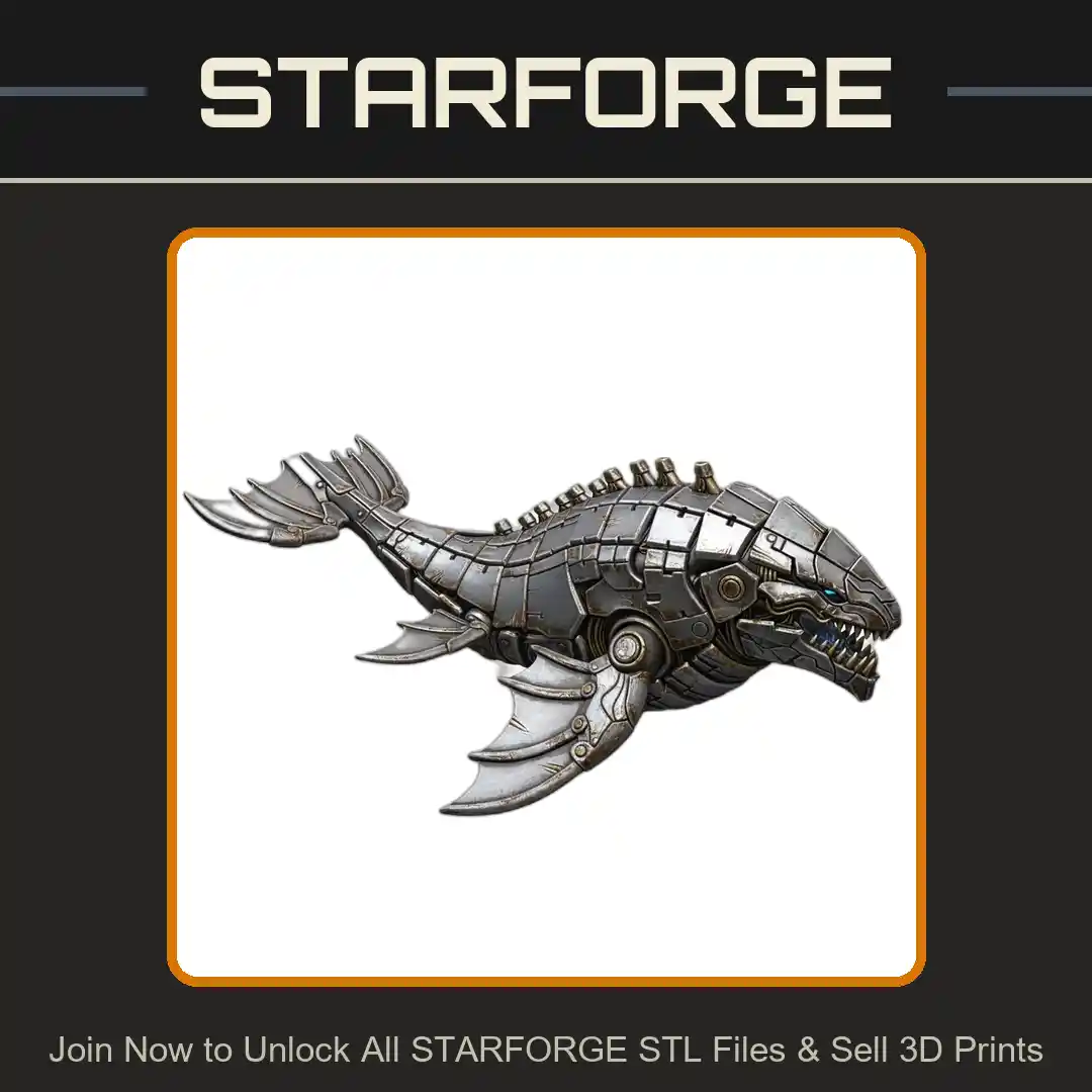 28mm Sci Mechanical Shark Armor Plating Robotic Fins Sharp Teeth Cyborg Design - 3D Printable STL File