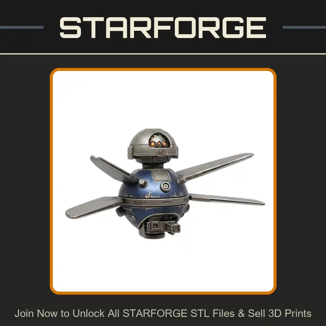 28mm Sci Robotic Drone Rotating Blades Spherical Body Futuristic Design - 3D Printable STL File