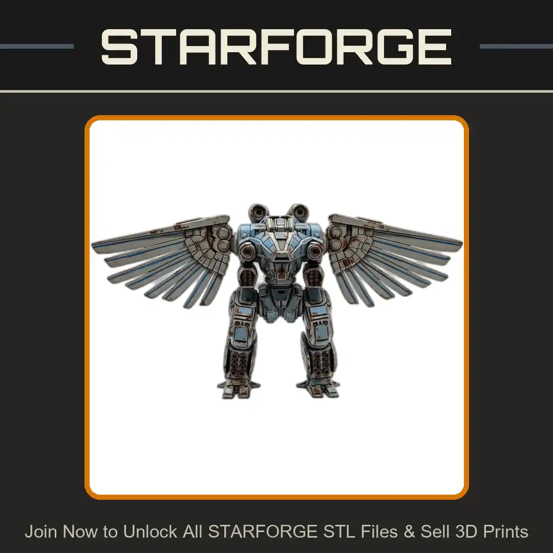 28mm Sci Robotic Mech Walker Winged Armor Dual Cannons Futuristic Design - 3D Printable STL File