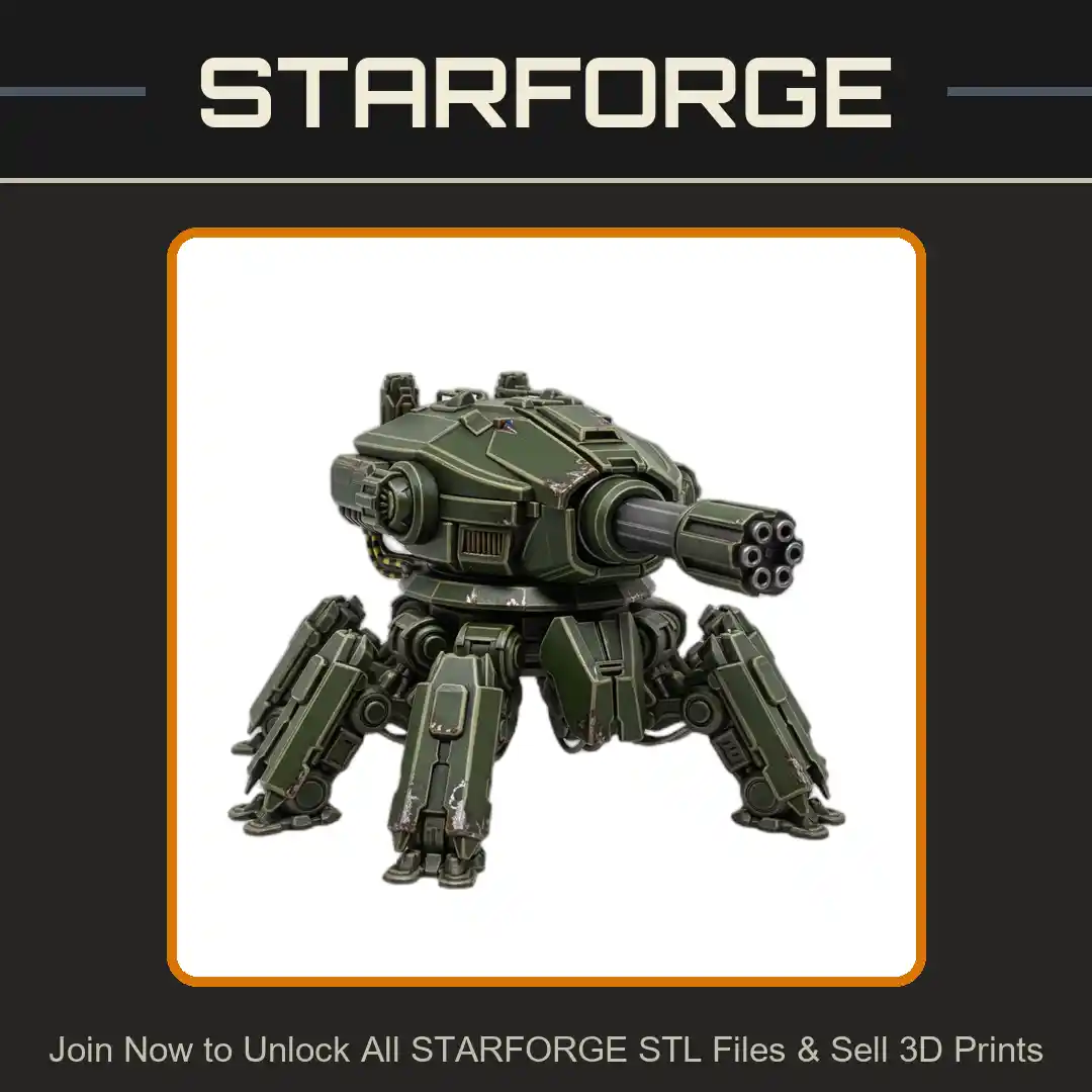 28mm Sci Robotic Turret Multi-Barrel Cannon Hexapod Legs Futuristic Design - 3D Printable STL File