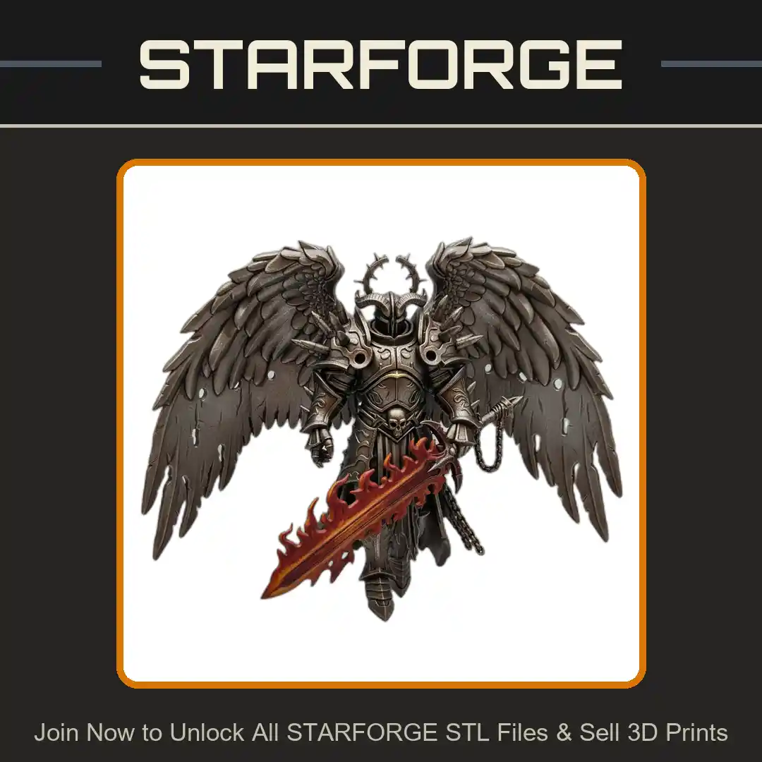 28mm Sci Winged Armored Warrior Spiked Armor Greatsword Chains Halo - 3D Printable STL File