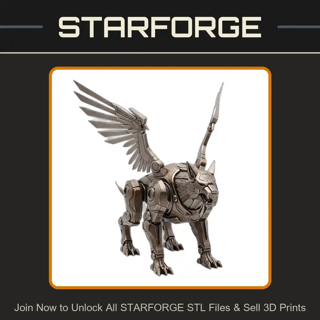 28mm Sci Winged Robotic Lion Armor Horns Mechanical Beast - 3D Printable STL File