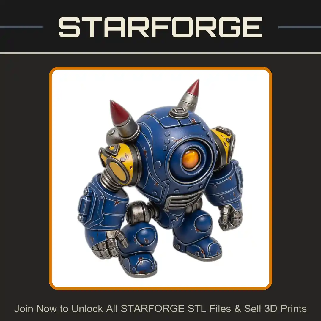 28mm Six Fingered Spiked Armor Robot with Circular Eye and Tubular Limbs - 3D Printable STL File