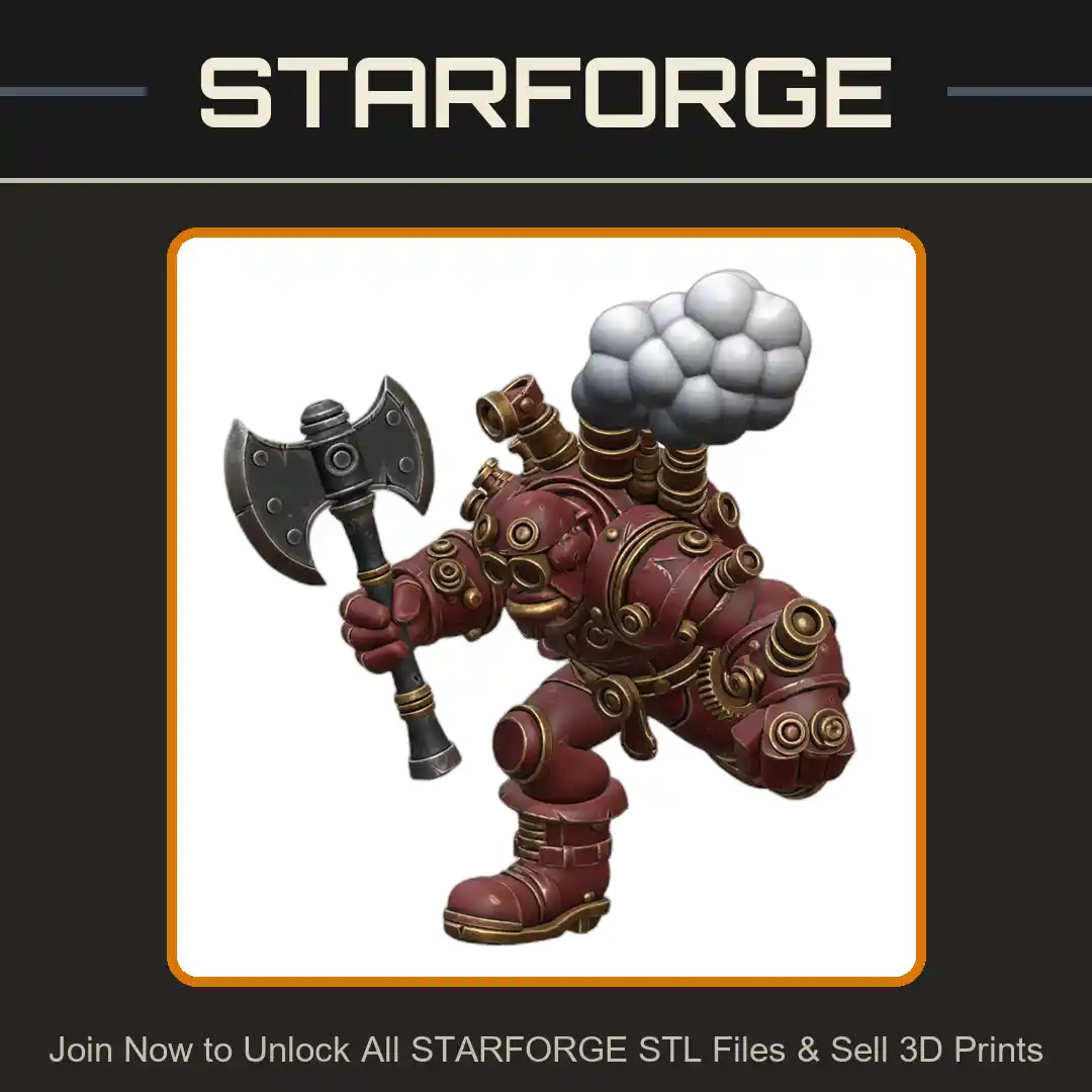 28mm Steampunk Axeman With Gears Goggles and Smoke Backpack - 3D Printable STL File