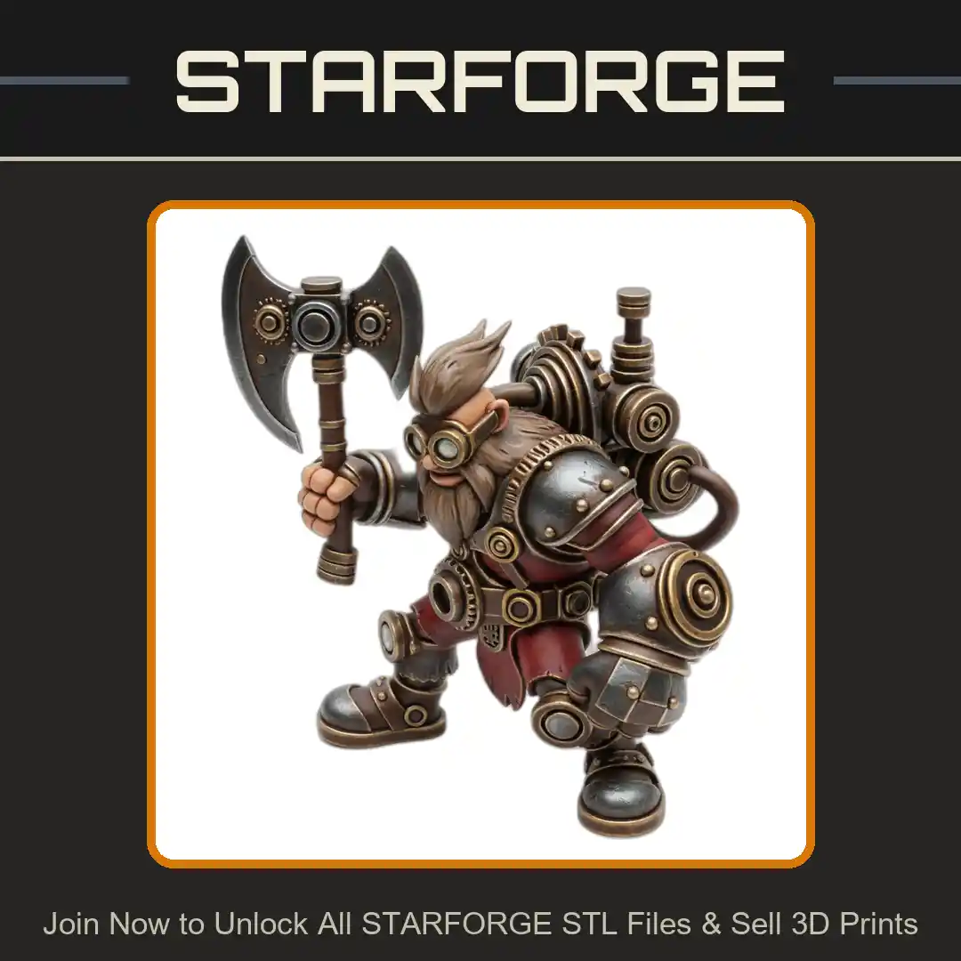 28mm Steampunk Axeman with Mechanical Armor and Gear Backpack - 3D Printable STL File