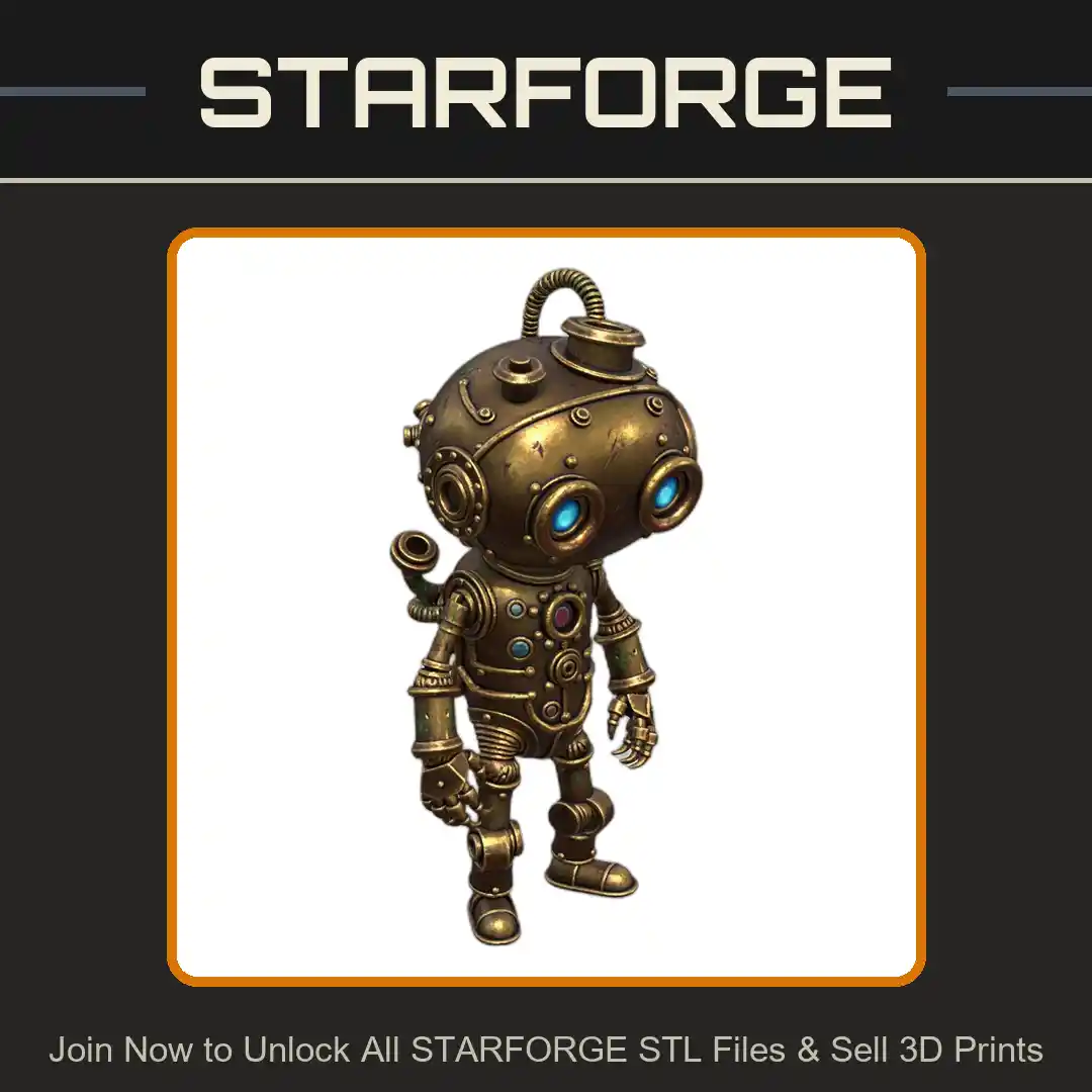 28mm Steampunk Robot Diver With Gears And Porthole Helmet - 3D Printable STL File