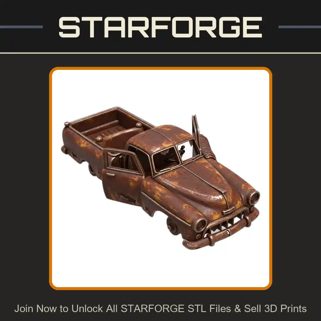 28mm Vintage Rusted Pickup Truck Open Doors Detailed Exterior Design - 3D Printable STL File
