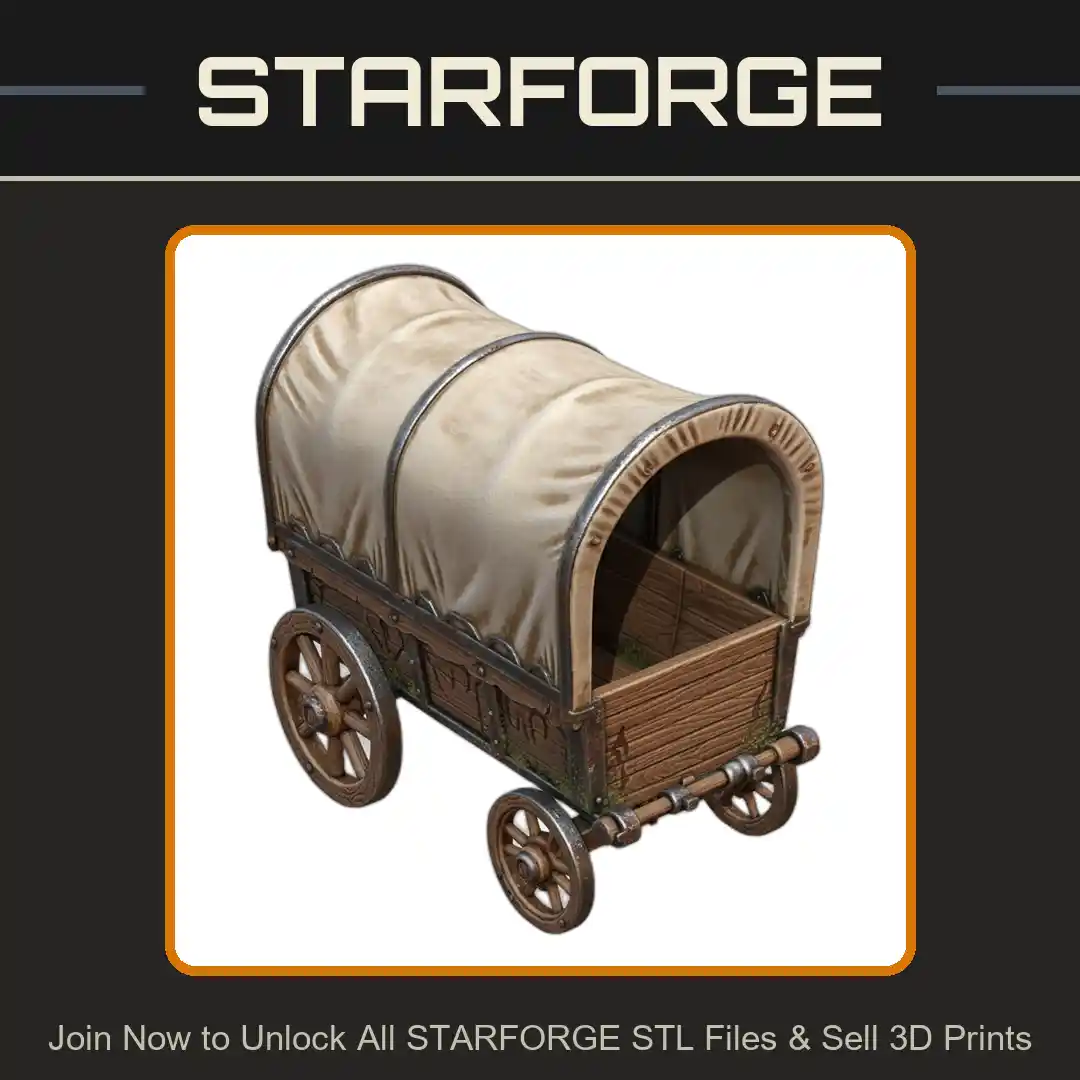 28mm Western Covered Wagon Old West Horse-Drawn Carriage Rustic Frontier Transport - 3D Printable STL File