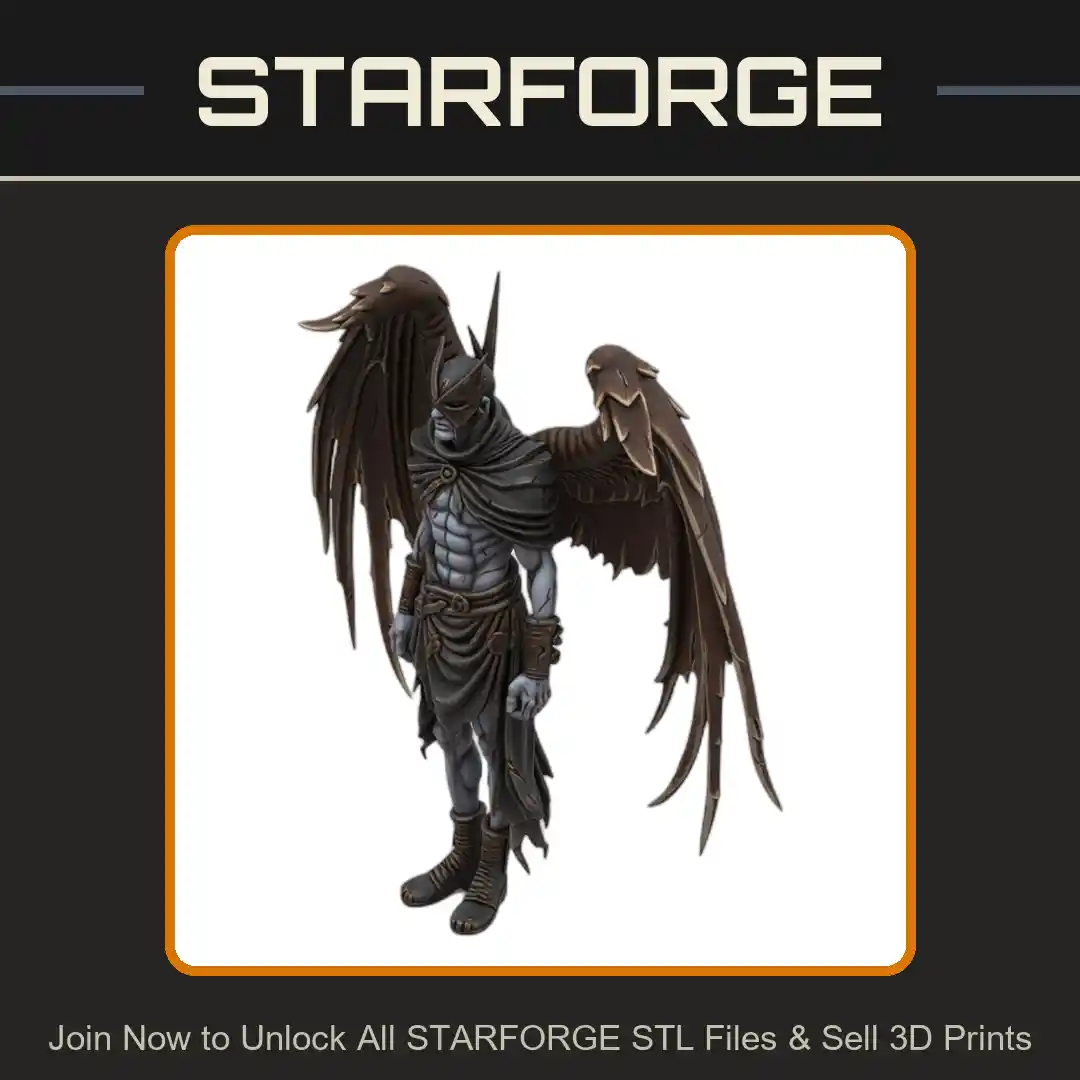 28mm Winged Warrior Bird Helm Tattered Cloak Talon Boots Standing Pose - 3D Printable STL File